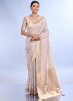 Cream Organza Jacquard Work Saree